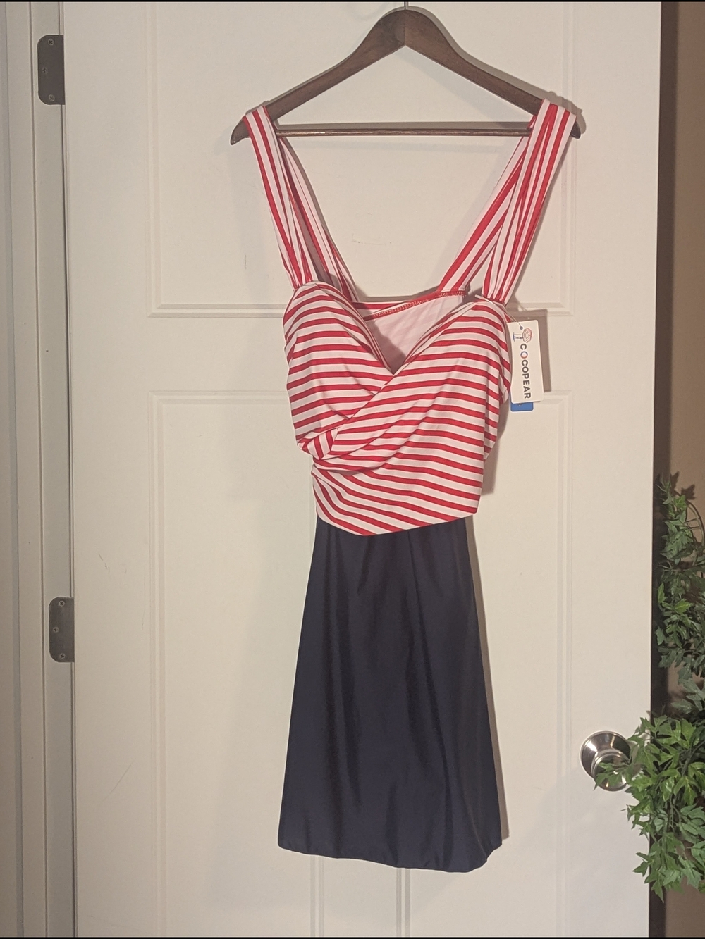 NWT. Cocopear Red Stripe & Navy One-Piece Swimsuit Dress. 4X. Beach.